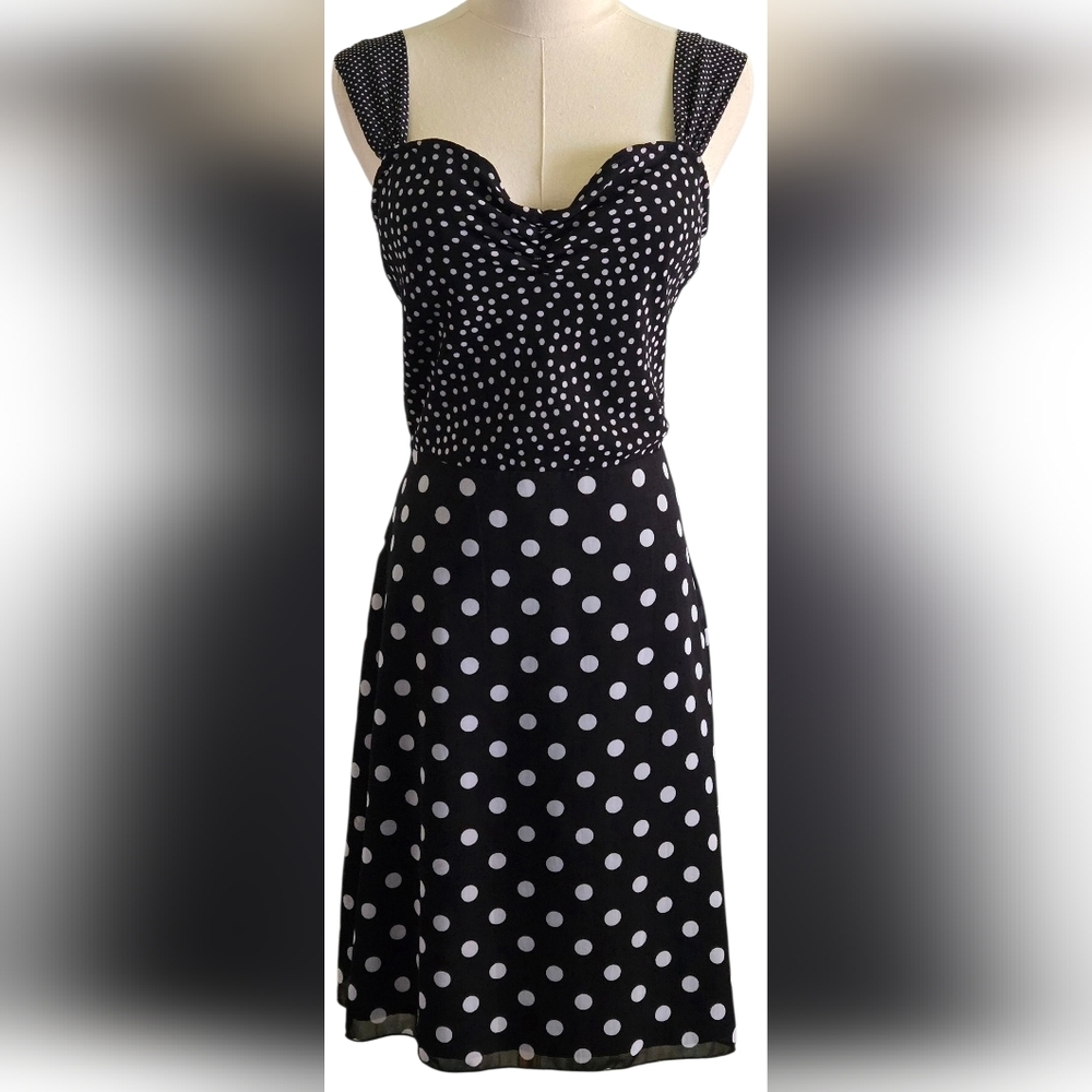 Guess Black and White Polka Dot A-Line Dress